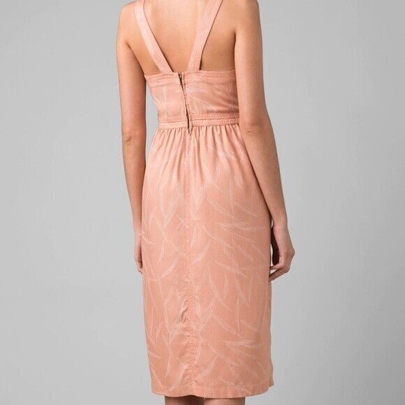New Womens NWT PrAna M Sun Drifter Dress Peach Apple Blossom Leaves Pockets Zip - Picture 2 of 11